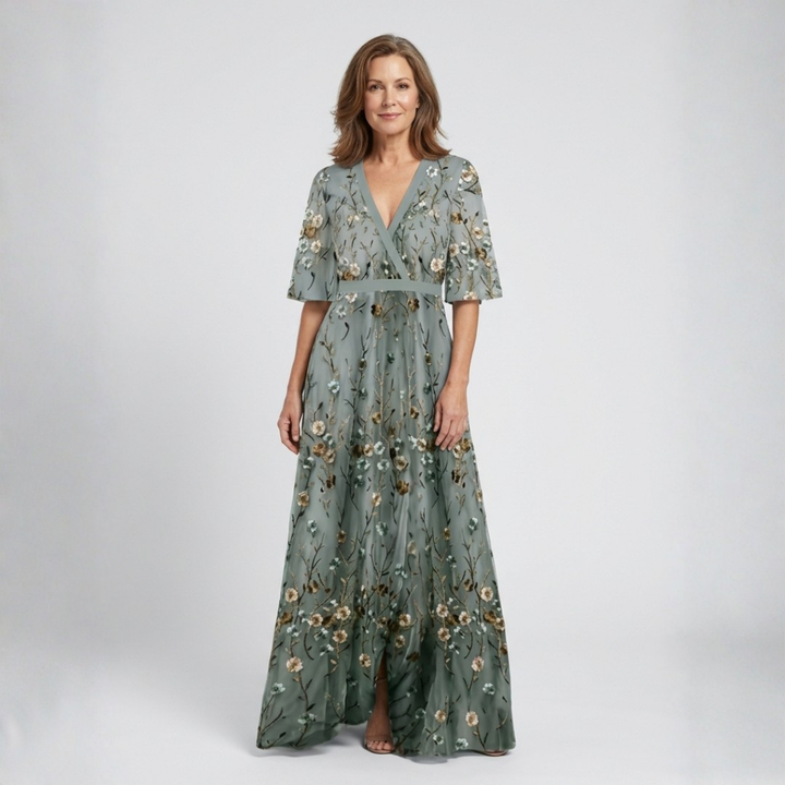 Élodie – Robe Longue Fleurie avec Décolleté en V