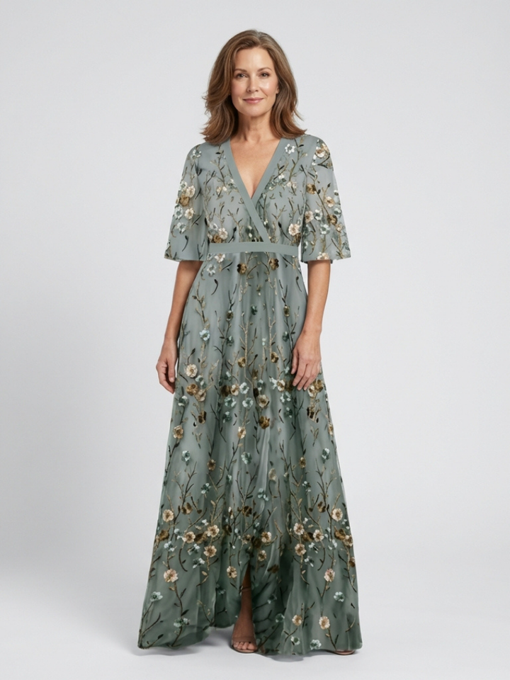 Élodie – Robe Longue Fleurie avec Décolleté en V