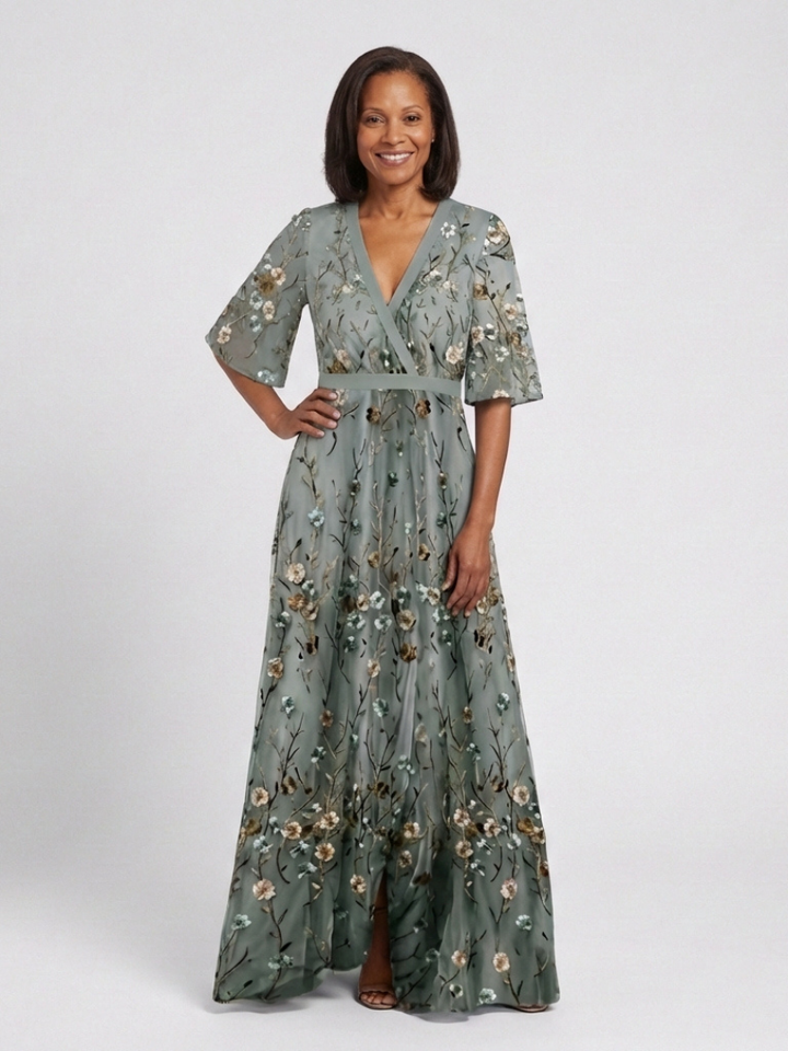 Élodie – Robe Longue Fleurie avec Décolleté en V