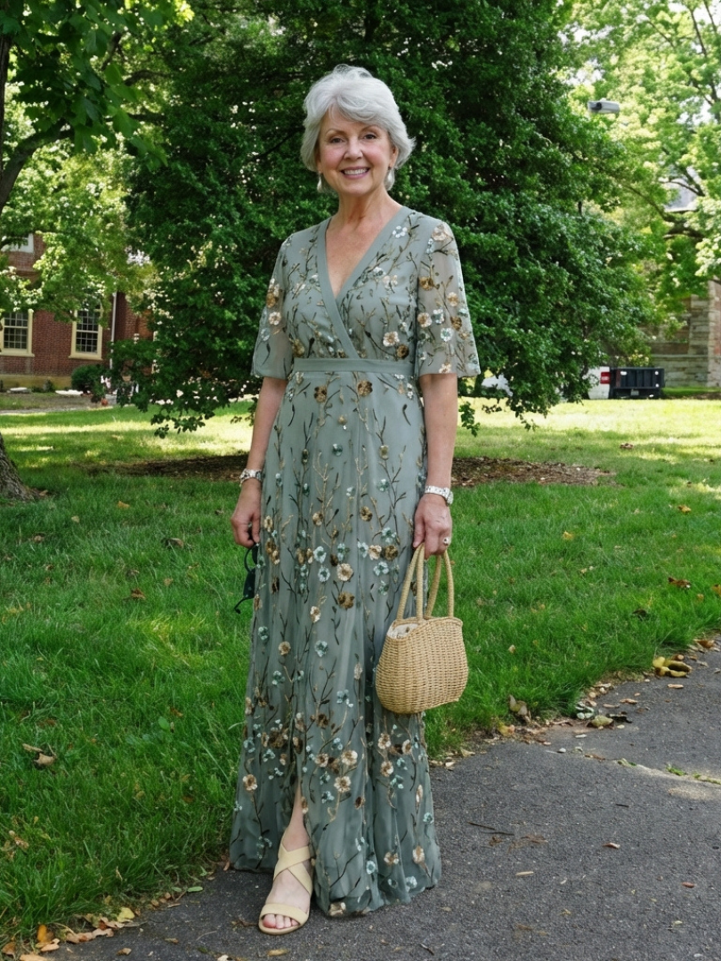 Élodie – Robe Longue Fleurie avec Décolleté en V